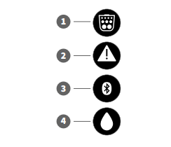 VK7 Displaysymbole: Filteranzeige, Warndreieck, Bluetooth, Tropfen